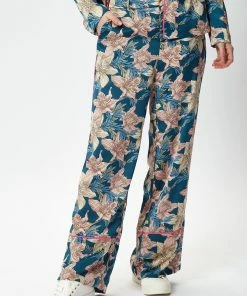 Liquorish Floral Trousers with Neon Piping - Multicolour